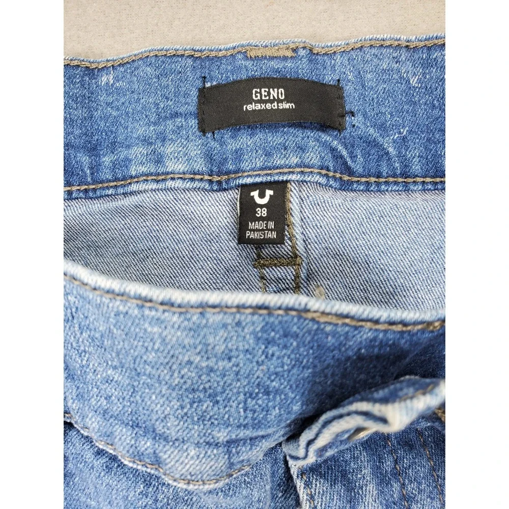 True Religion Geno Relaxed Slim Jeans Mens 38 Blue Distressed Ripped‎ Denim